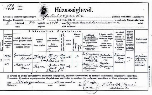 Márai segesdi házasságlevele