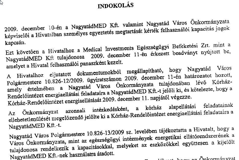 A Medical Investments Zrt-től kapott szkennelt határozat részlete látható a cikk két képén