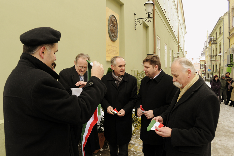 Nemzeti színű szalag a megye és a város vezetőjénél