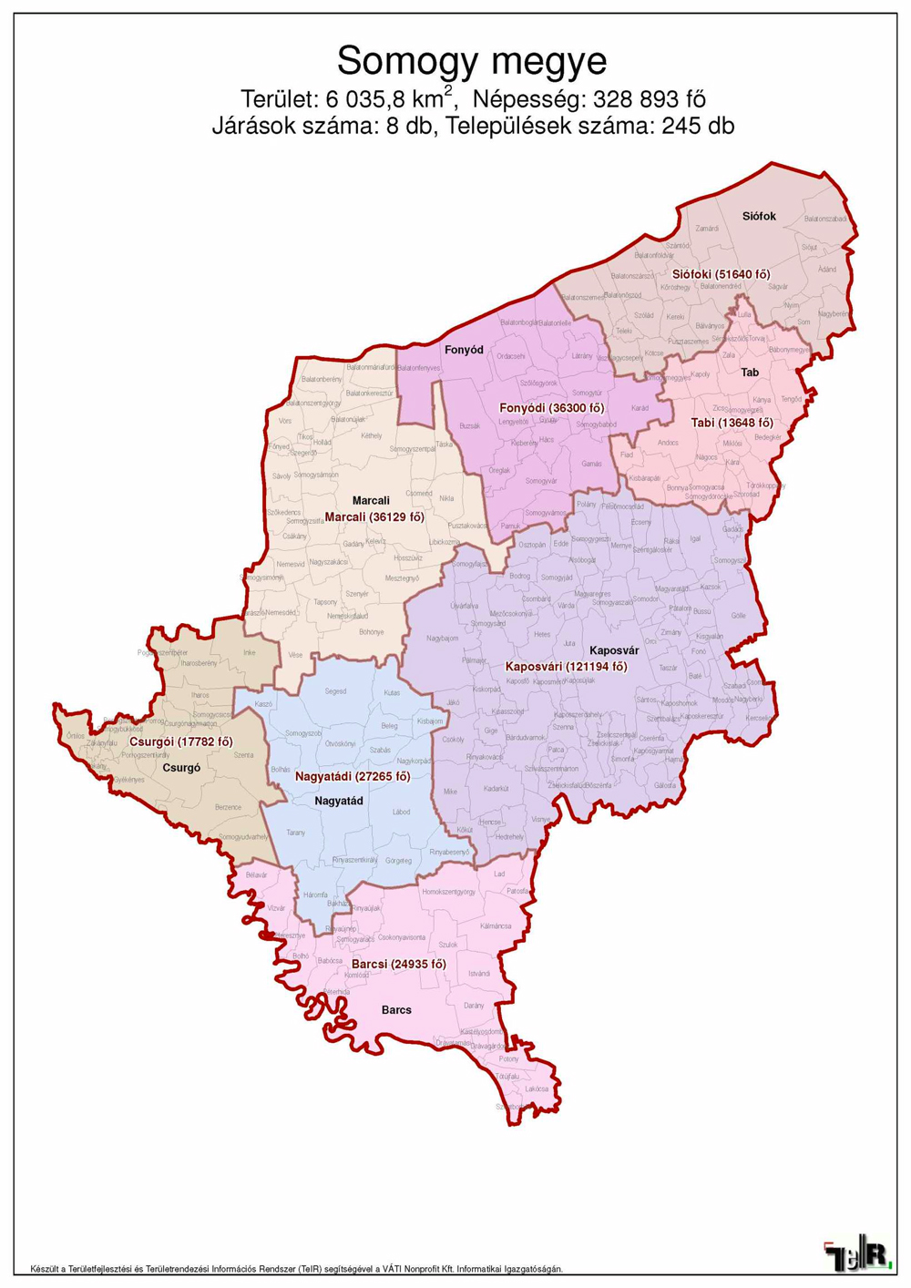 8 járást alakítottak ki Somogy megyében (Forrás: TEIR) somogy megye járások